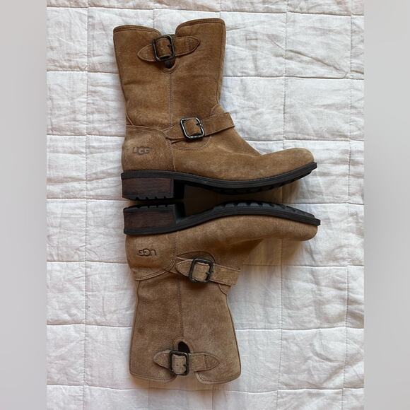 UGG Chaney Camel Suede Buckle Strap Zip Up Boots Cottagecore Prairie - US 8 - Picture 4 of 12